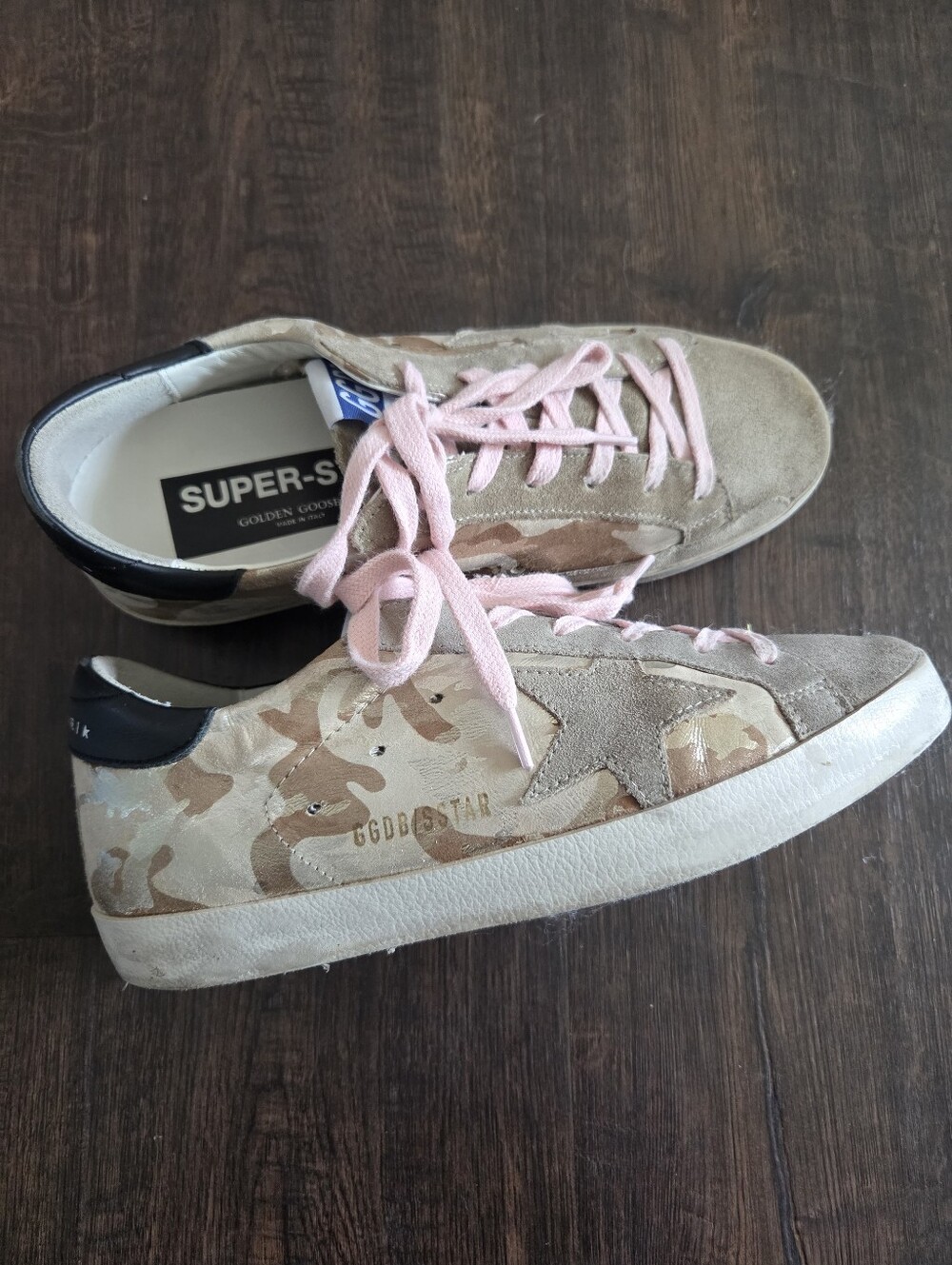 ​Golden Goose Super-Star Camo Sneakers Suede Star Pink Laces Size 37 US 7